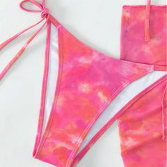 Three-piece Halter Gauze Skirt Swimsuit Bikini