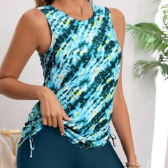 Sexy Print High Waist Boxer Vest Tankini Loose Slimming Swimsuit