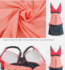 Contrast stitching suspender skirt bikini