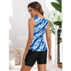 Sexy Print High Waist Boxer Vest Tankini Loose Slimming Swimsuit