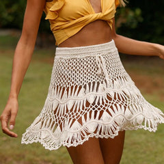 Handmade beach bikini hook flower hollow skirt