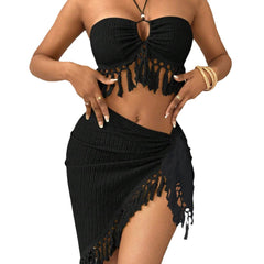 Halter Bikini With Skirt Sexy Tassel Swimsuit