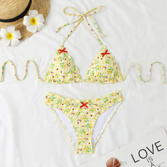 Bikini Tight Backless Split Swimsuit Floral
