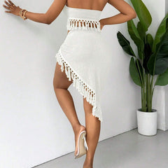 Halter Bikini With Skirt Sexy Tassel Swimsuit