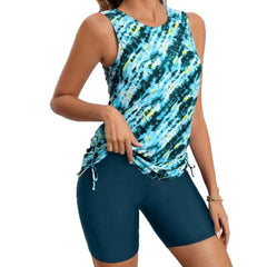Sexy Print High Waist Boxer Vest Tankini Loose Slimming Swimsuit