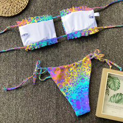 Floral Pleated Cut Out Bikini