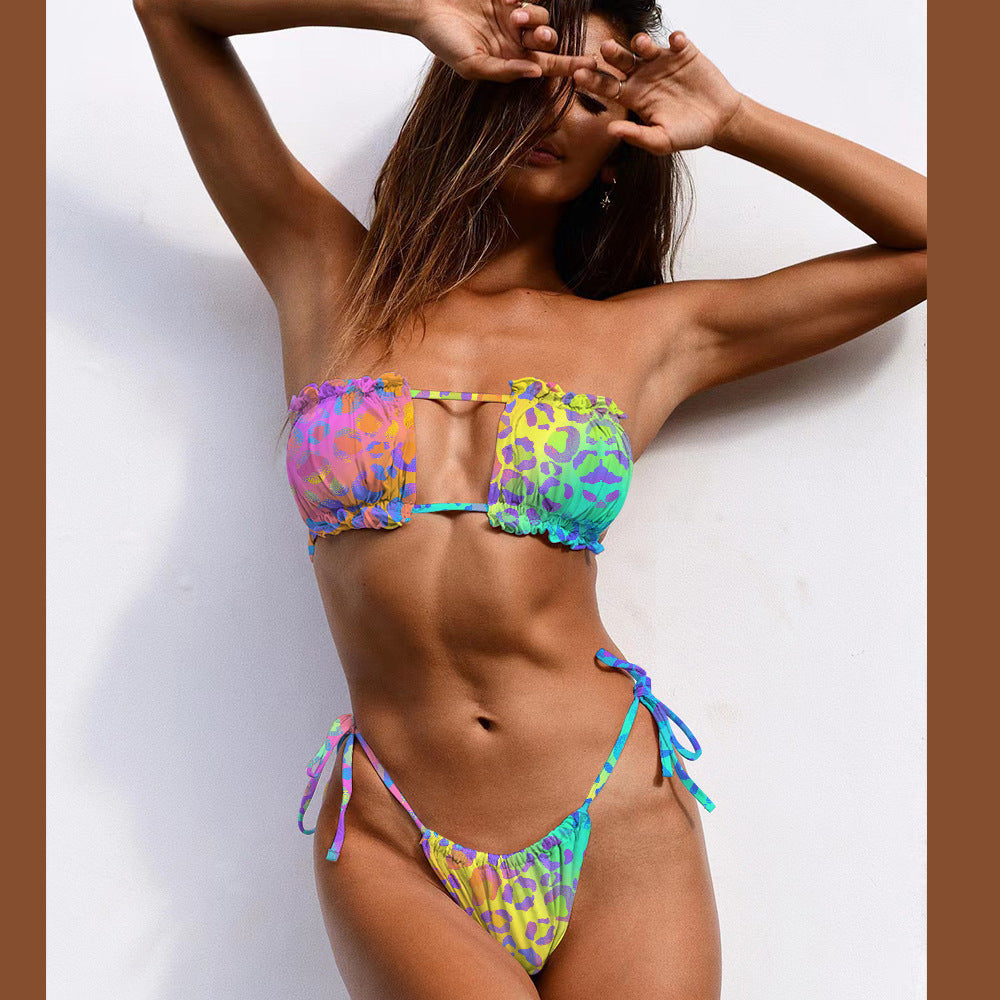 Floral Pleated Cut Out Bikini