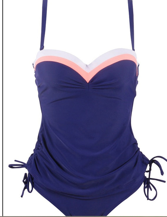 European Split Tankini Tankini Europe And The United States New Solid Color Striped Swimwear One-piece Ladies Swimwear