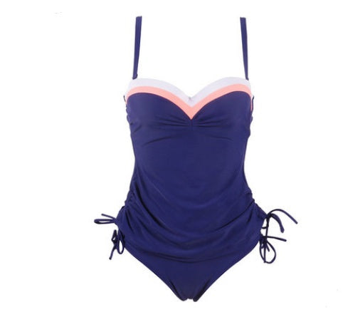 European Split Tankini Tankini Europe And The United States New Solid Color Striped Swimwear One-piece Ladies Swimwear