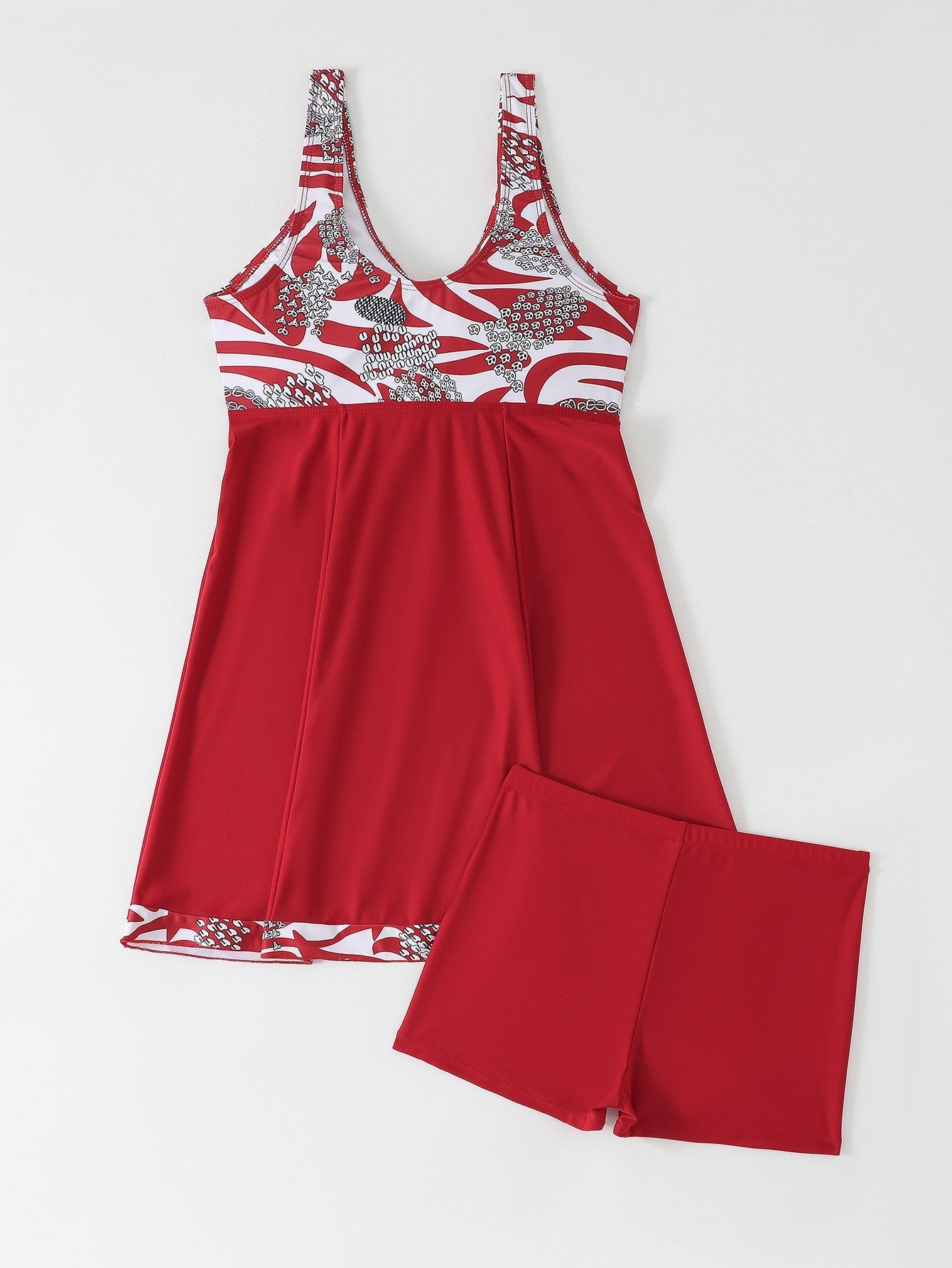 Female Skirt Style Split Boxers Conservative Tankini Swimsuit
