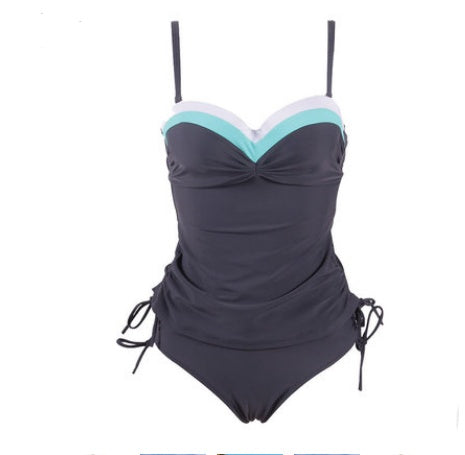 European Split Tankini Tankini Europe And The United States New Solid Color Striped Swimwear One-piece Ladies Swimwear