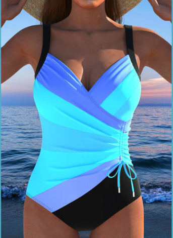 Printed Sexy Backless Drawstring Tankini Beach Swimsuit