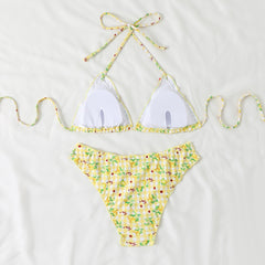 Bikini Tight Backless Split Swimsuit Floral