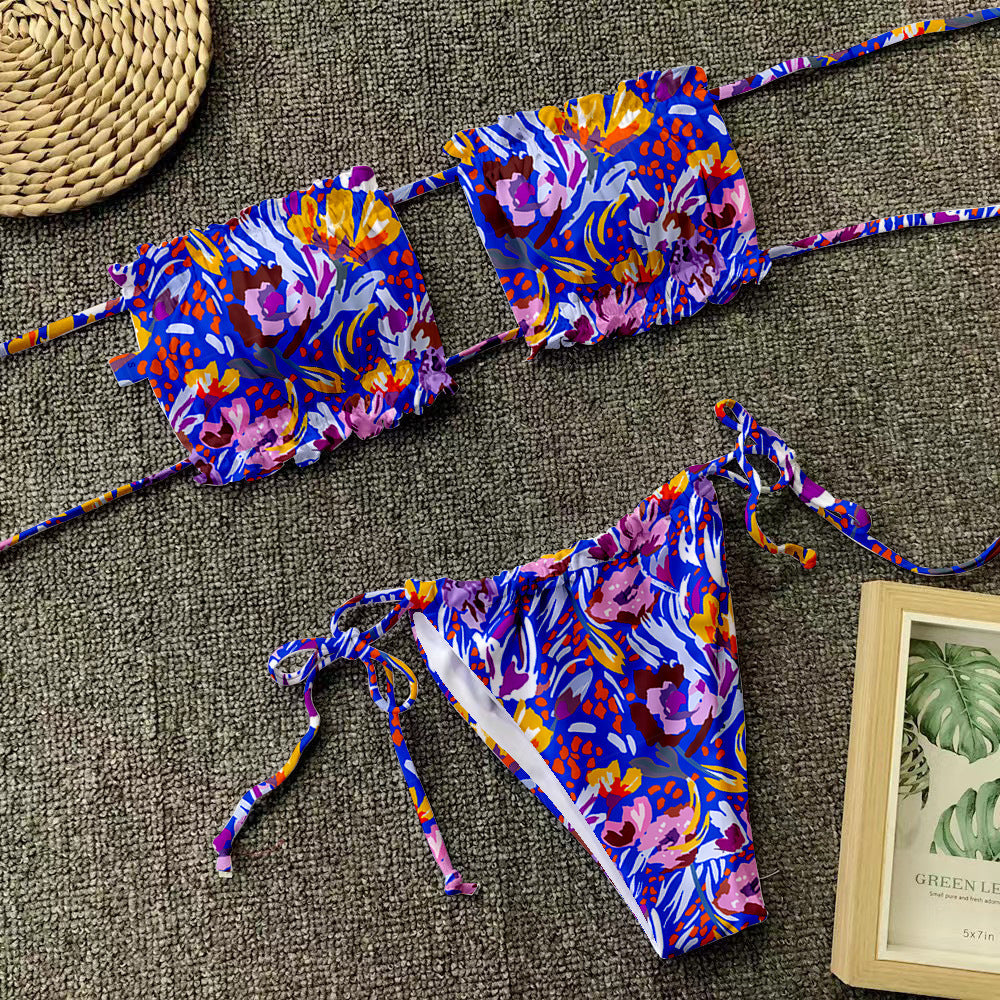 Floral Pleated Cut Out Bikini